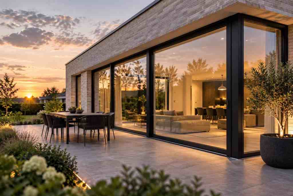 Bodentiefe Aluminium-Fenster mit schlanken Rahmen