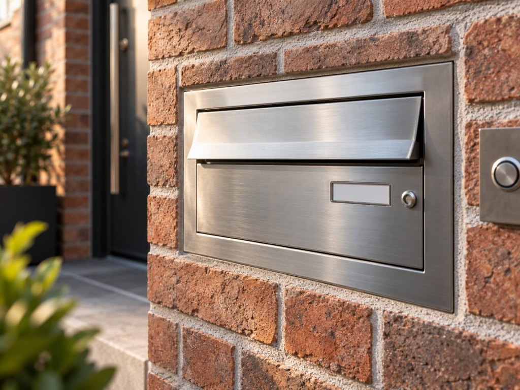 Mauerdurchwurf-Briefkasten mit Einwurfklappe und Klingel in einer Klinkermauer