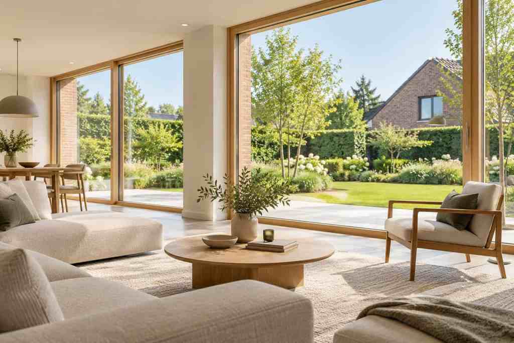 Moderne Holzfenster aus heller Eiche